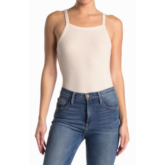 4/$25 NWT BP. Picot Trim Cotton Blend Rib Bodysuit In Pink size 1X - Picture 1 of 1
